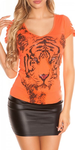 Sexy KouCla T-Shirt mit Tiger-Print und Rissen