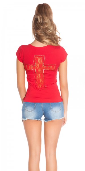 Trendy KouCla Shirt mit Kreuz-Print und Spitze