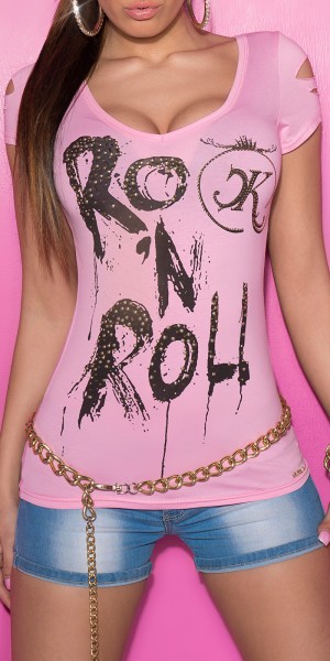 Sexy KouCla T-Shirt "Rock n Roll" m. Zip u. Rissen